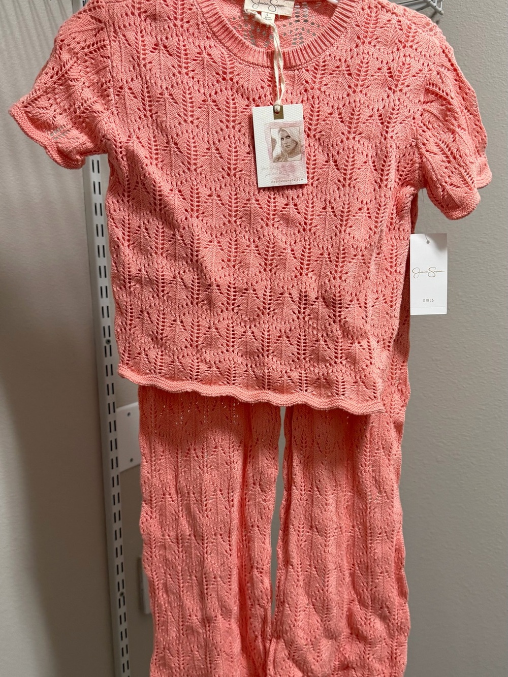Jessica Simpson Coral Knit Short-Sleeve Top and Pants Set
